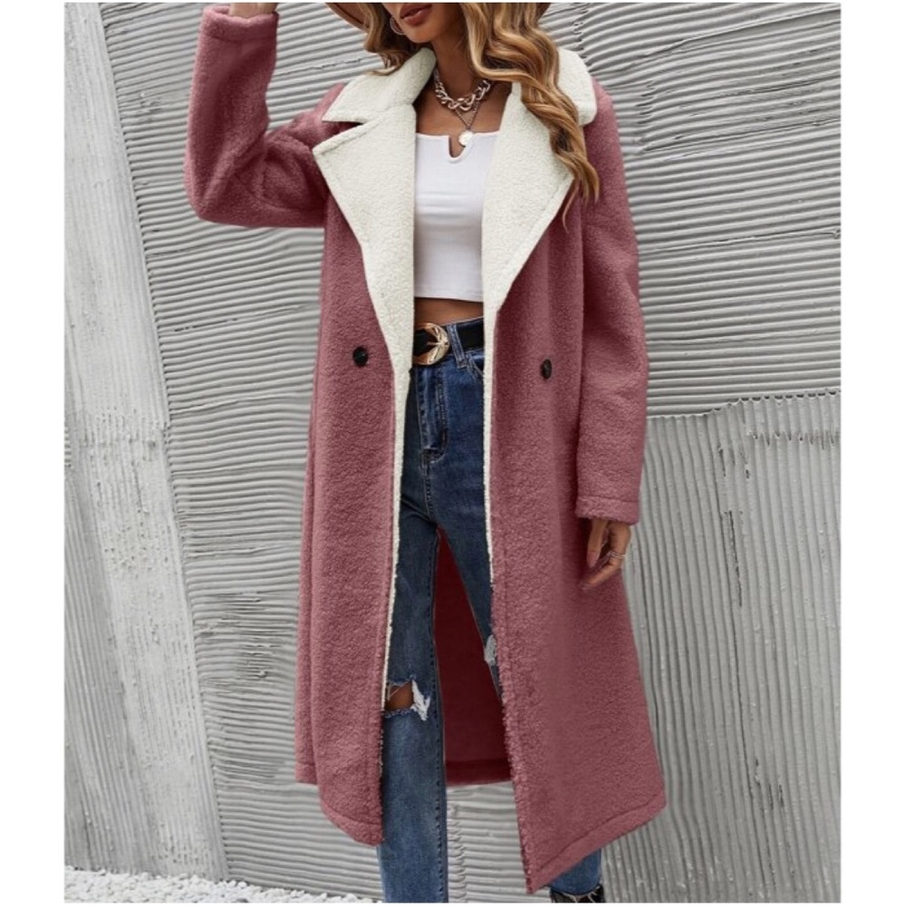 Cozy Pink Teddy Long Coat Jacket Minimalist - Picture 1 of 12